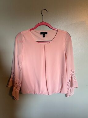 BCX Blush Pink Crochet Bell-Sleeve Top